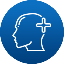 A blue icon denoting a man's head with a plus sign beside it