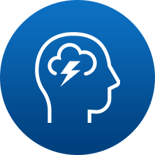 A blue icon denoting a man with a thunderstorm cloud in his mind