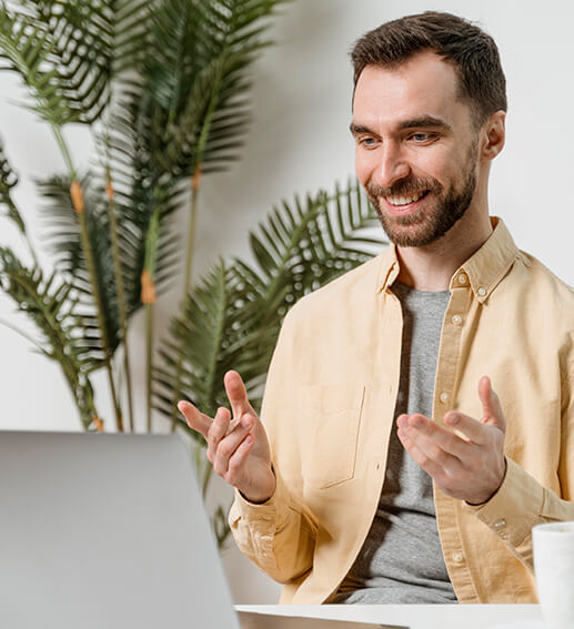 Man participating in KAV's online counseling services